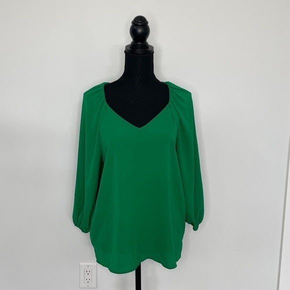Cece V-Neck Green Puffer Sleeves Blouse - Picture 1 of 9